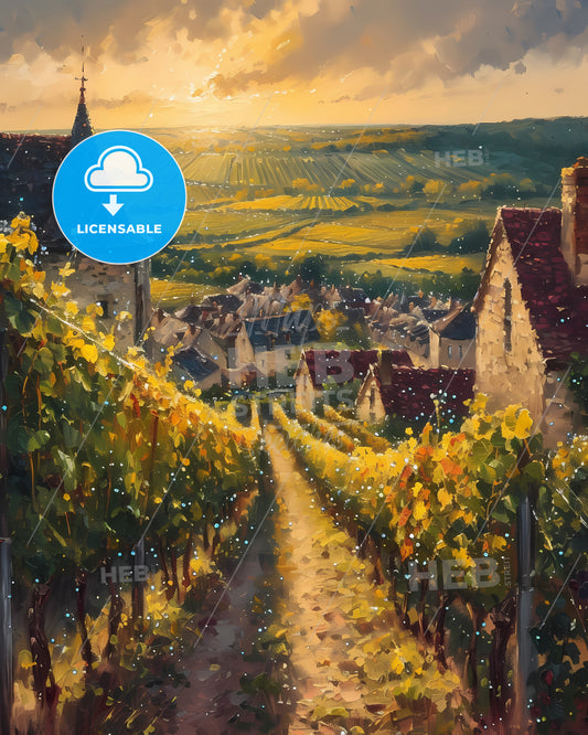 Chablis, France - A Painting Of A Vineyard