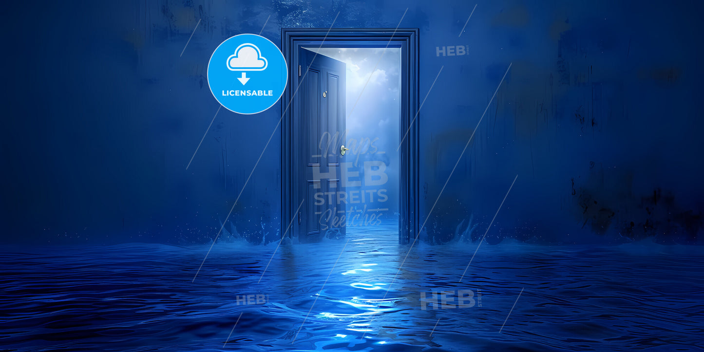 Abstract Blue Geometric Background - A Door In A Flooded Room