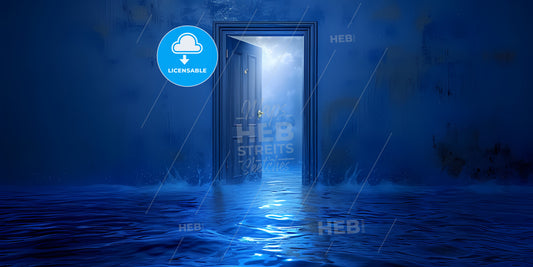 Abstract Blue Geometric Background - A Door In A Flooded Room