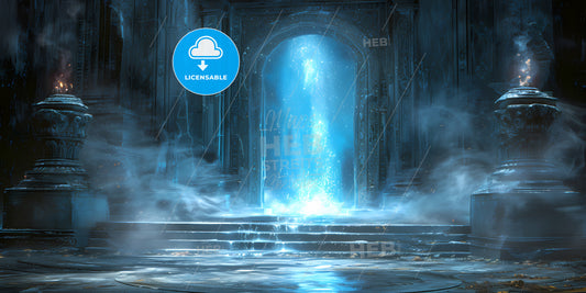 Abstract Blue Geometric Background - A Blue Light Coming Out Of A Stone Doorway