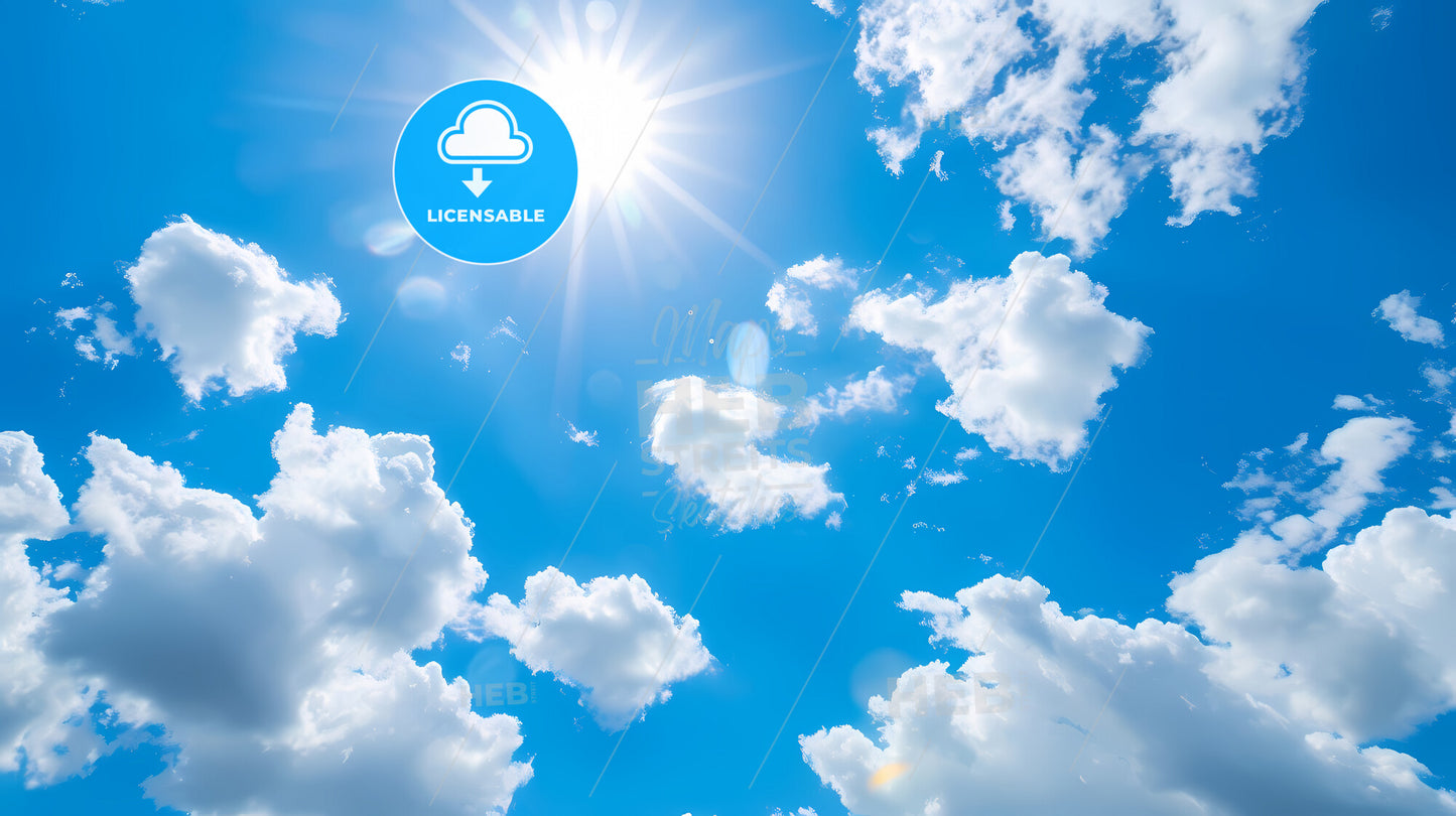 Blue Mystical Sky, Looking Up From Below, Blue, Clouds Flowing Into The Center - The Sun Shining In The Sky