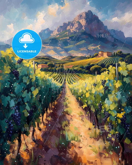 Sicily, Italy - A Painting Of A Vineyard