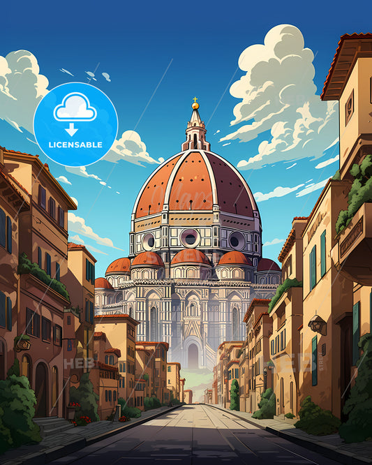 Florence, Italy - A Street With Buildings And A Dome On Top Of It