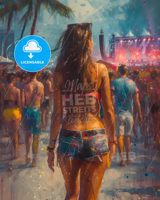 Ultra Music Festival - A Woman Walking In Front Of A Crowd Of People