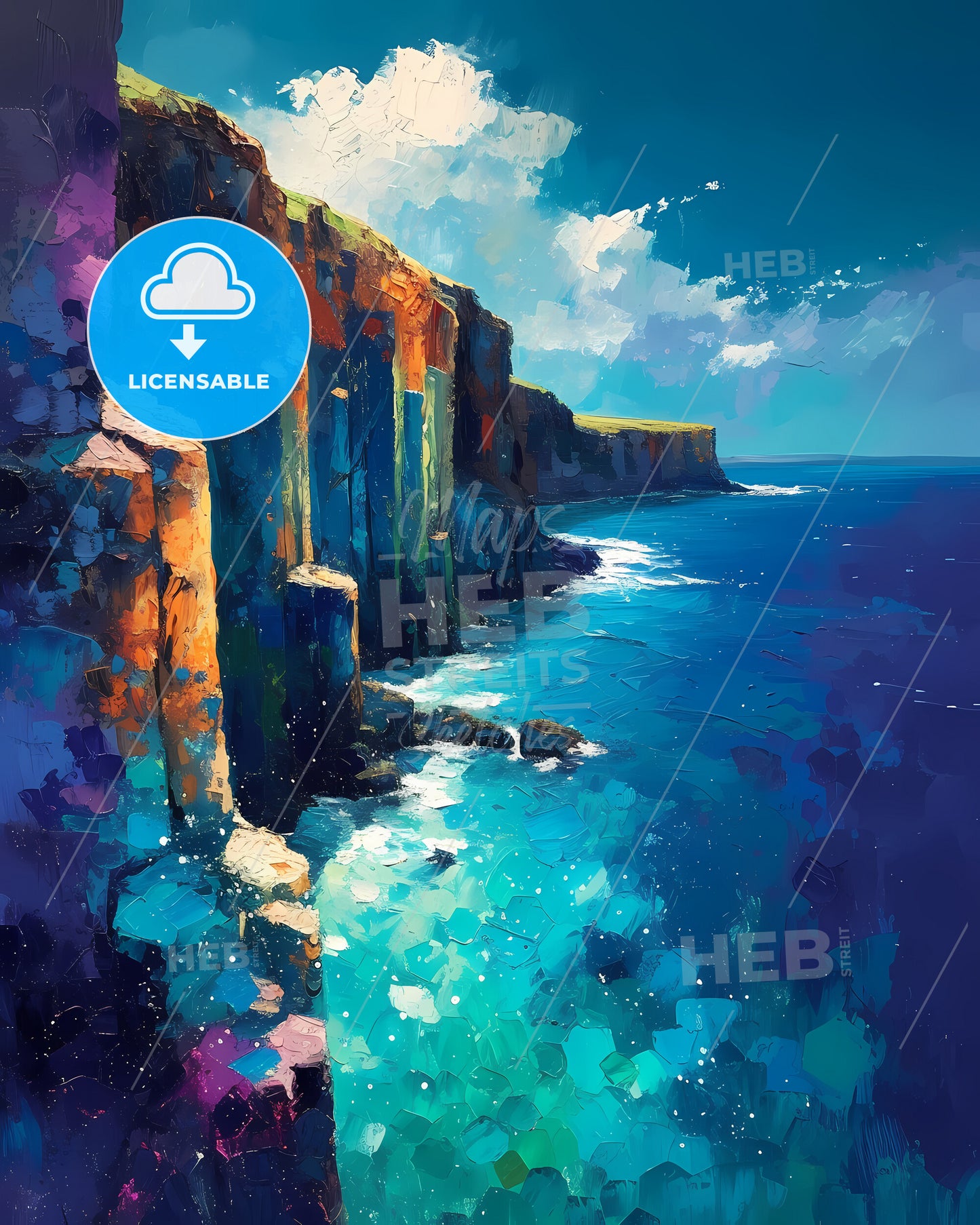 Fingal's Cave, Scotland - A Painting Of A Cliff By The Ocean