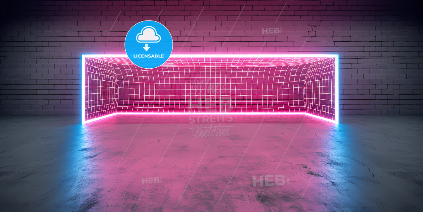 Virtual Neon Football Playground - A Pink Room With A Grid And A Brick Wall