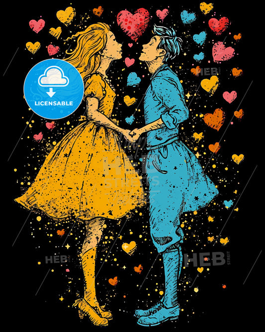 Illustration For Valentine's Day - A Man And Woman Holding Hands