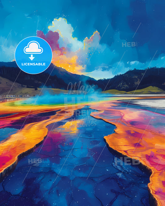 Wai-O-Tapu, New Zealand - A Colorful Landscape With Mountains And Clouds