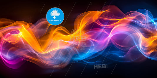 Abstract Background Of Dynamic Neon Lines Glowing In The Dark - A Colorful Smoke On A Black Background