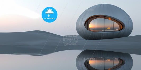 Surreal Panoramic Background - A Round Building With A Window On The Side Of It