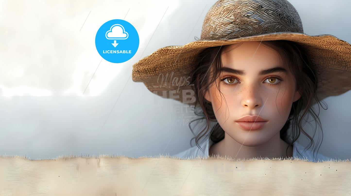 On The Billboard Of A Large Supermarket, New Beauty Clothes And Fashion Styles Are Displayed - A Woman Wearing A Straw Hat