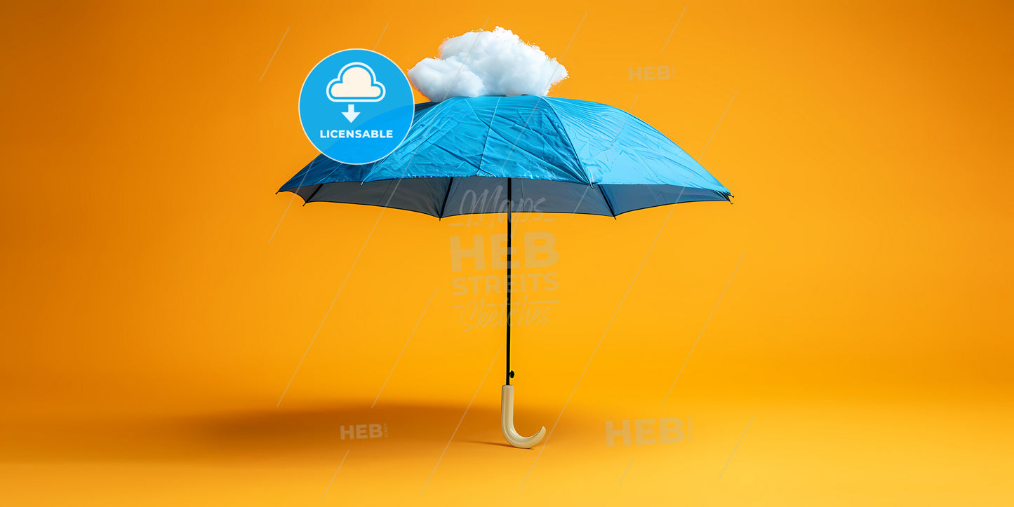 White Clouds And Blue Umbrella, Isolated On Yellow Background - A Blue Umbrella With A White Cloud On Top