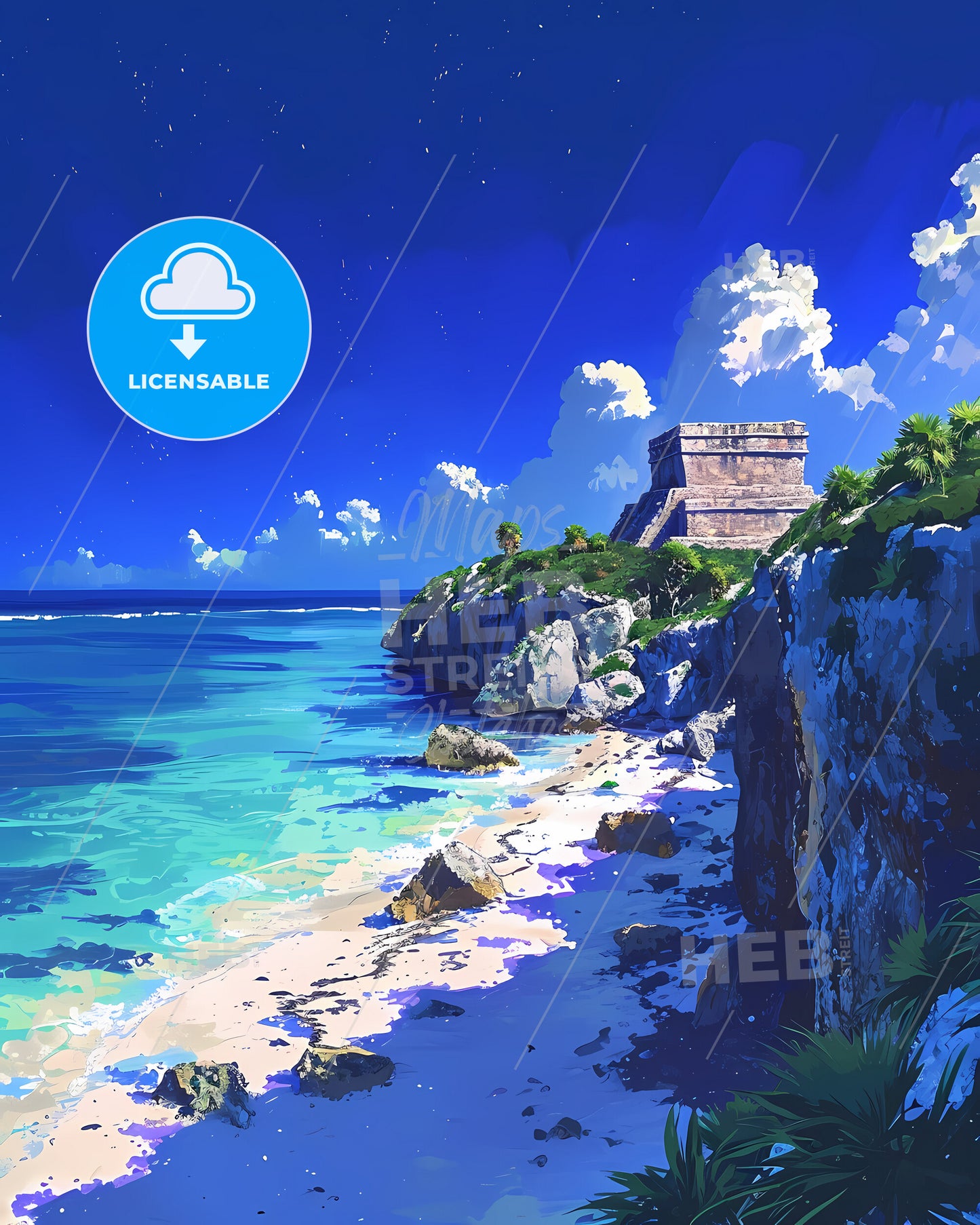 Tulum Beach, Mexico - A Beach With Rocks And A Building On The Side