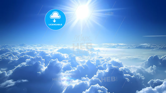 Blue Mystical Sky, Looking Up From Below, Blue, Clouds Flowing Into The Center - The Sun Above Clouds