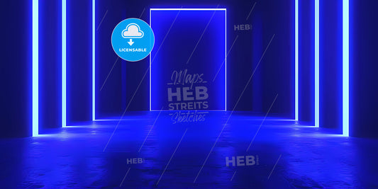 Abstract Blue Geometric Background - A Blue Rectangular Frame With Lights