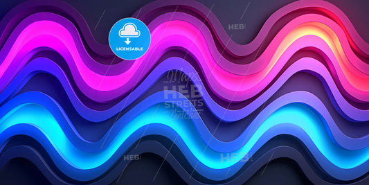 Abstract Neon Background Of Twisted Glowing Lines - A Colorful Waves On A Black Surface