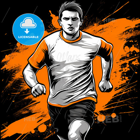 T-Shirt Design On Black Background, Running Niche, Flat Illustration Style, - A Man Running With Orange Paint Splashes