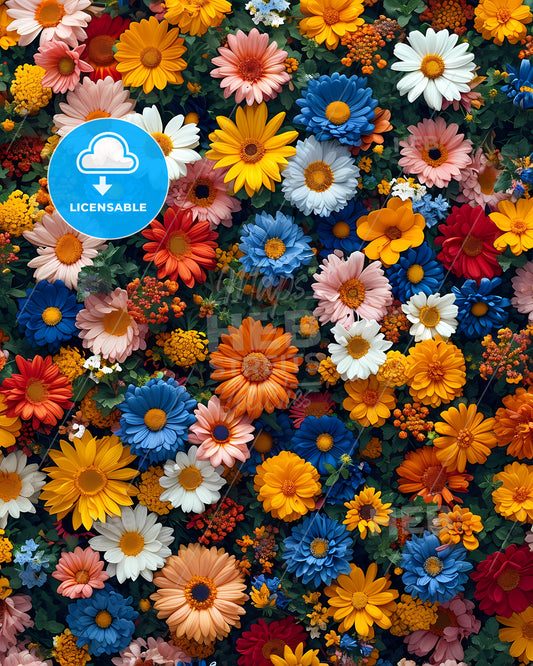 Retro Colorful Daisy Flat Pattern - A Group Of Colorful Flowers