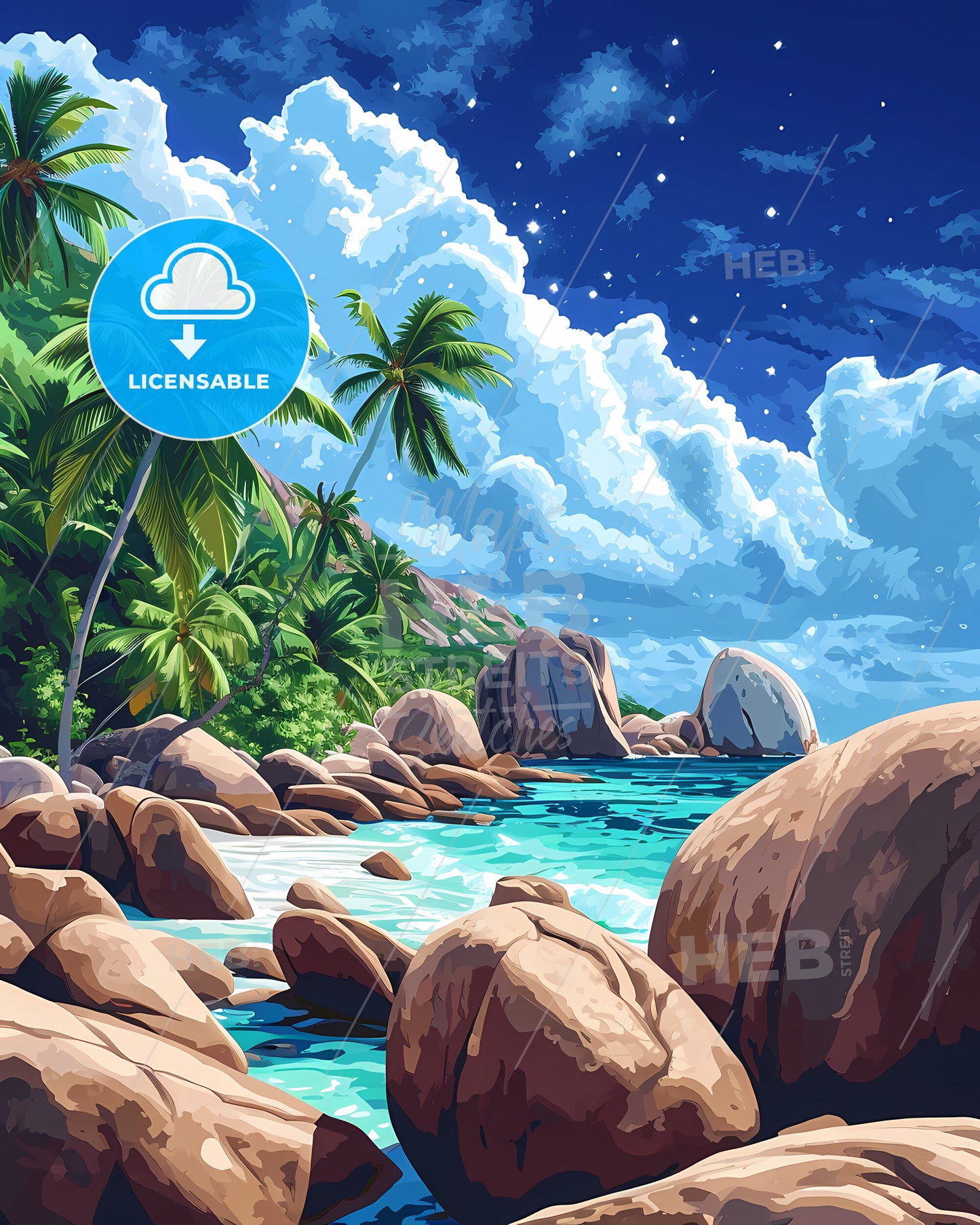 Anse Lazio Beach, Seychelles - A Beach With Palm Trees And Rocks