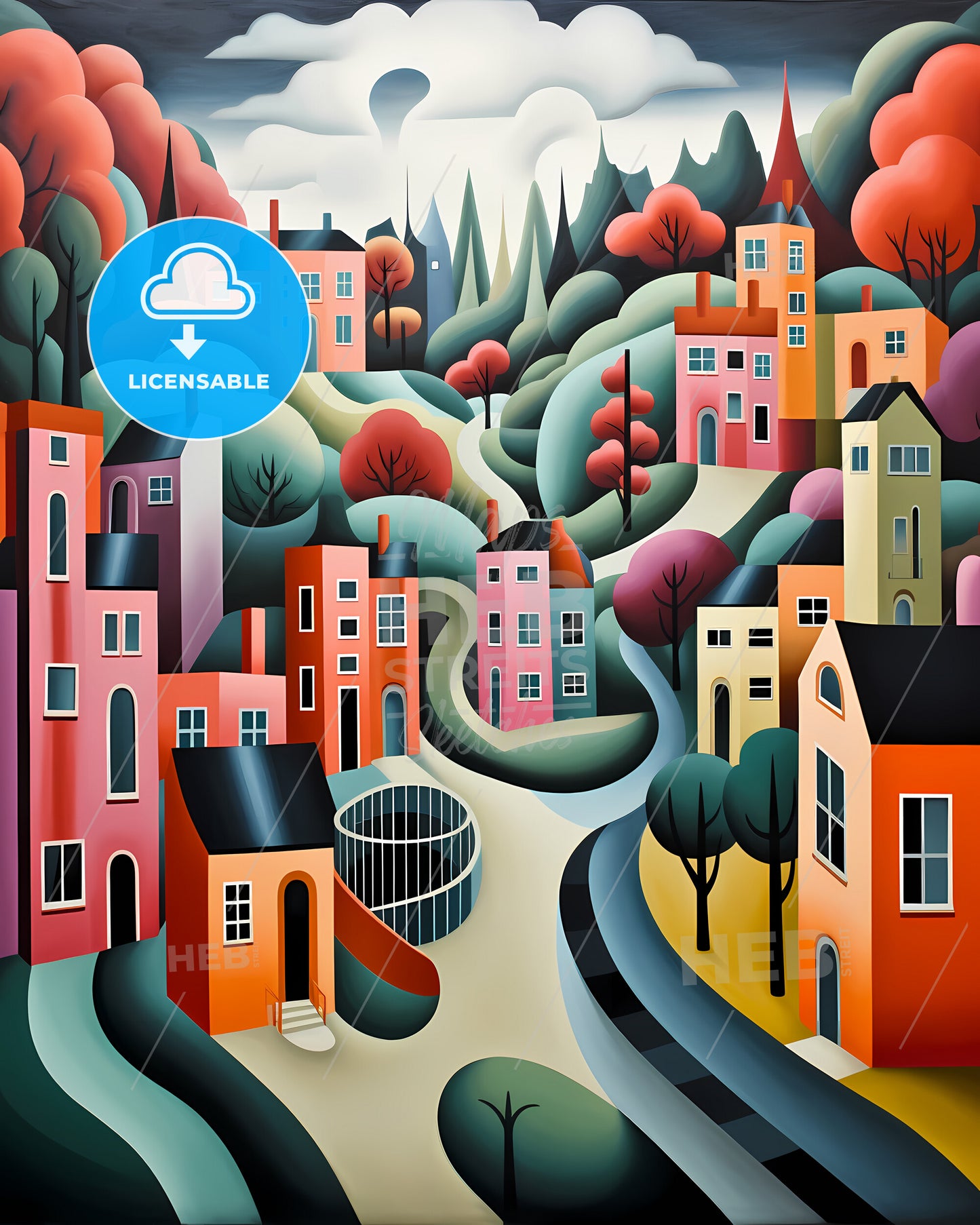 Bremen, Germany - A Painting Of A Colorful Town