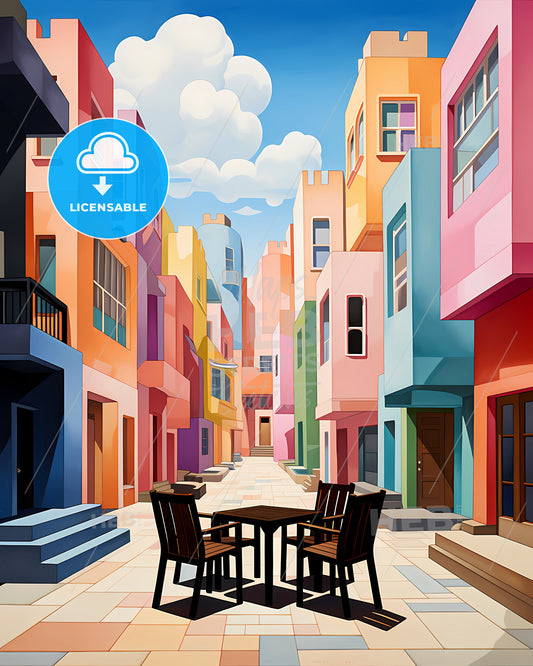 Constanța, Romania - A Colorful Buildings With Chairs And Tables With Willemstad In The Background