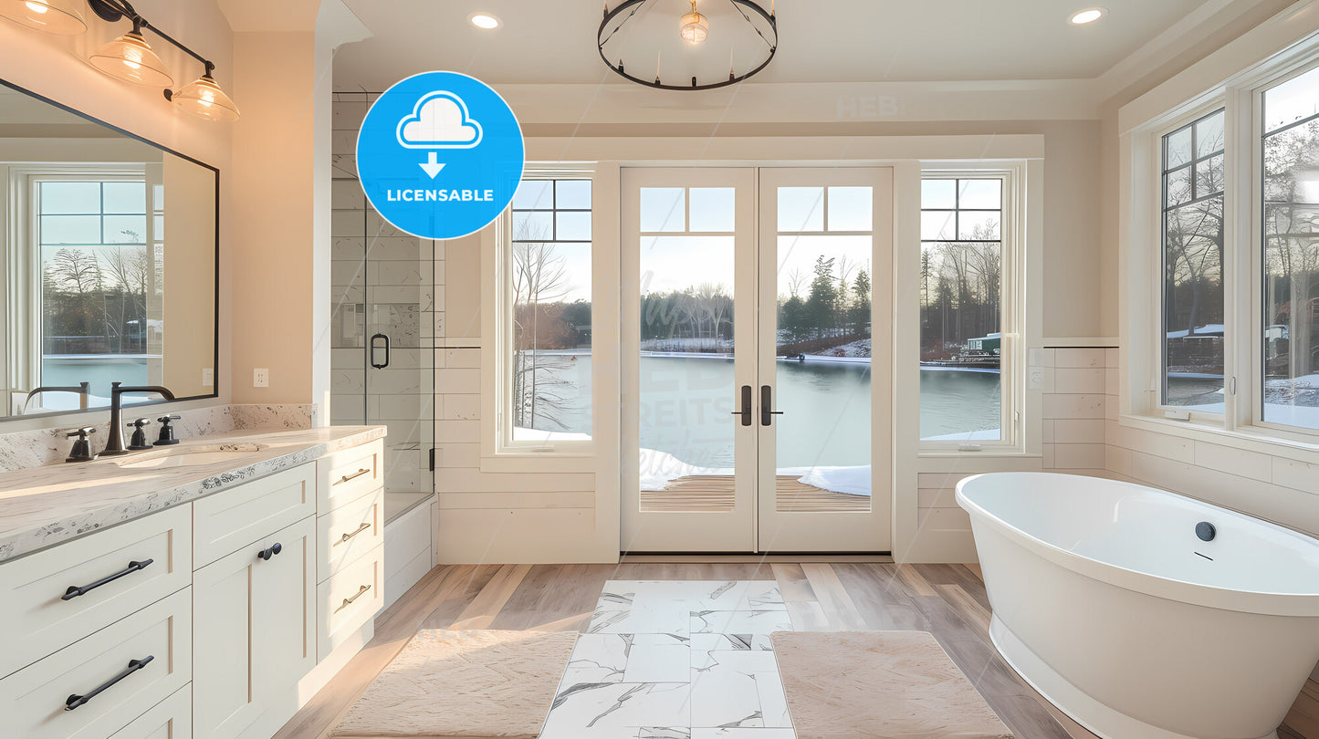 A Spacious Newly Designed Bathroom - A Bathroom With A Tub And A Tub And A Bathtub