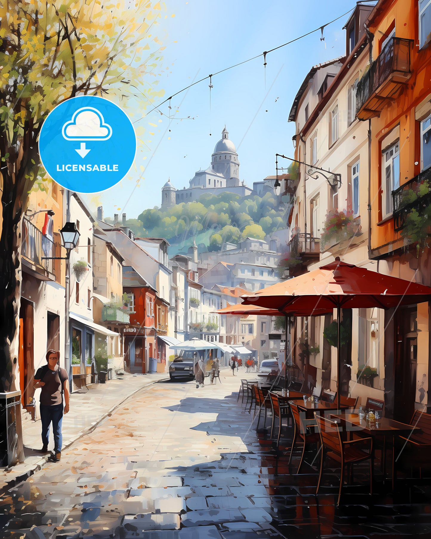 Brest, France - A Street With Tables And Chairs And A Building In The Background