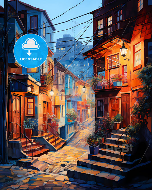 Baku, Azerbaijan - A Street With Stairs And Stairs Leading To A Building