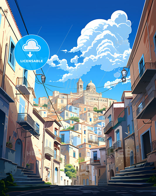 Naples, Italy - A Street With Buildings And A Church In The Background