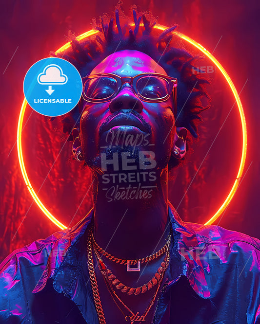 A Trendy Young Person Records - A Man With Dreadlocks Wearing Glasses And A Neon Circle