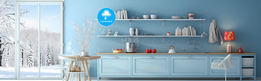 Outstanding Banner For Kitchen Wall Art - A Kitchen With Shelves And A Pot