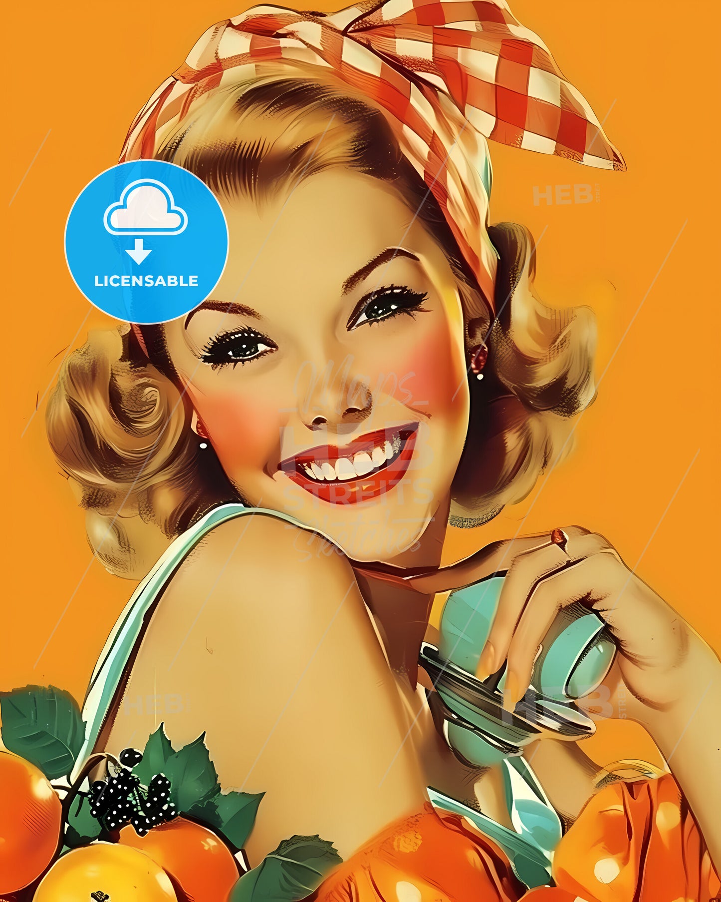 A Housewife In A Beautiful Outfit Is Cleaning And She Is Happy, Her Face Is Very Beautiful - A Woman With A Bow On Her Head