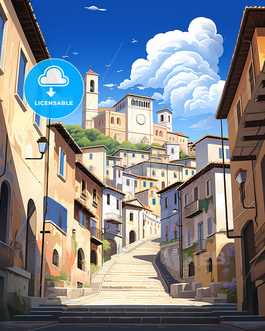 Brescia, Italy - A Street With Stairs Leading To A Town