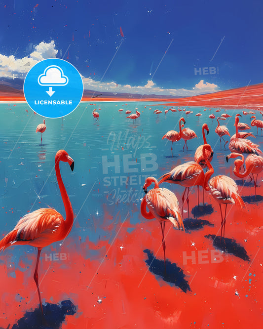 Laguna Colorada, Bolivia - A Group Of Flamingos In A Lake