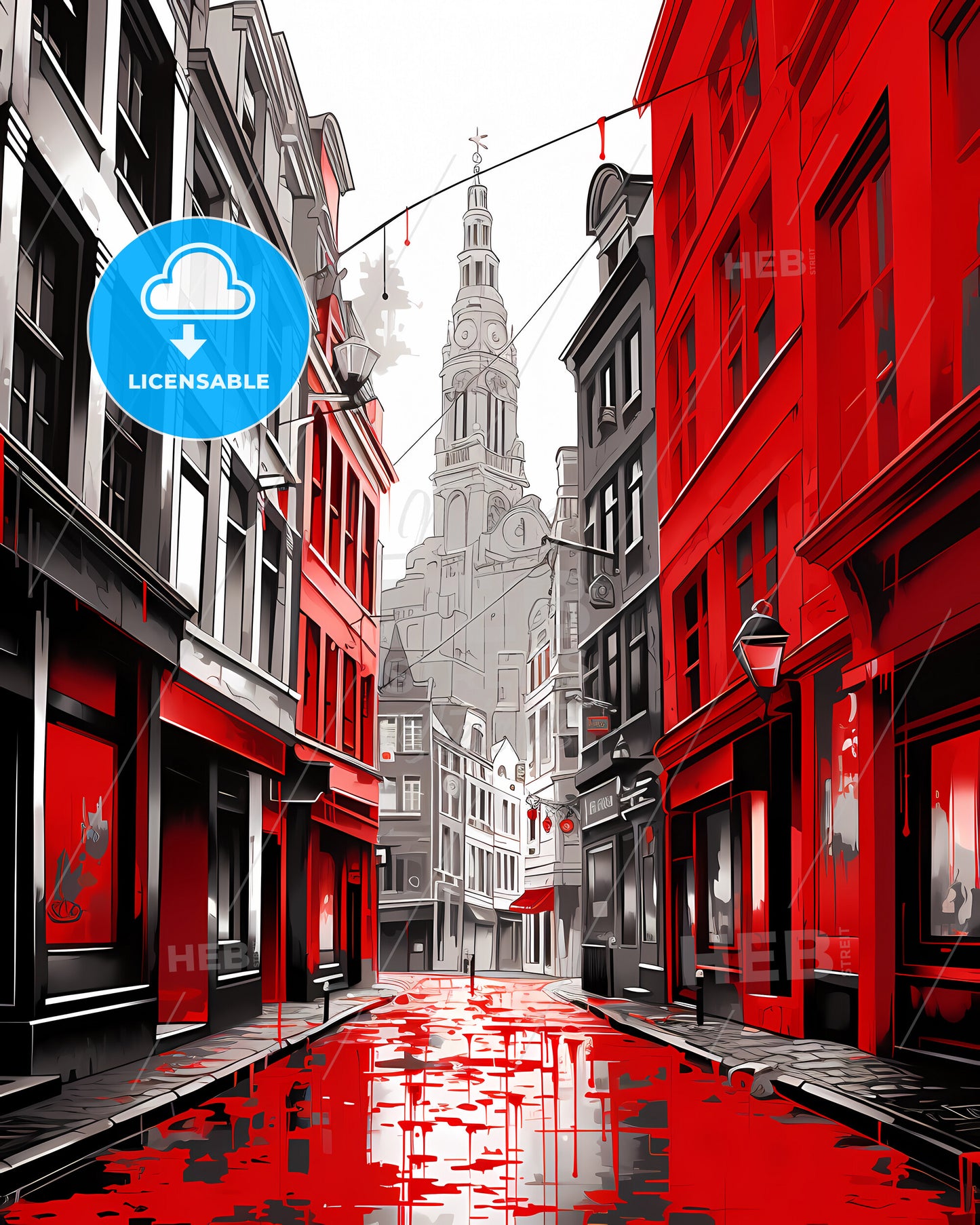 Brussels, Belgium - A Street With Red Buildings And A Tall Tower