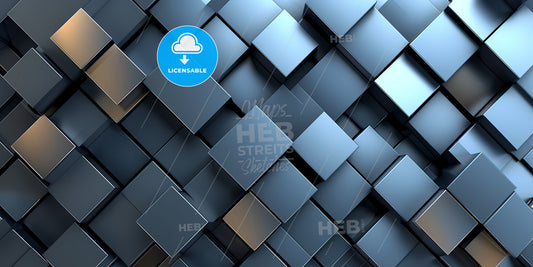 3D Render, Abstract Minimalist Blue Background With Square Geometric Shapes - A Group Of Blue Cubes