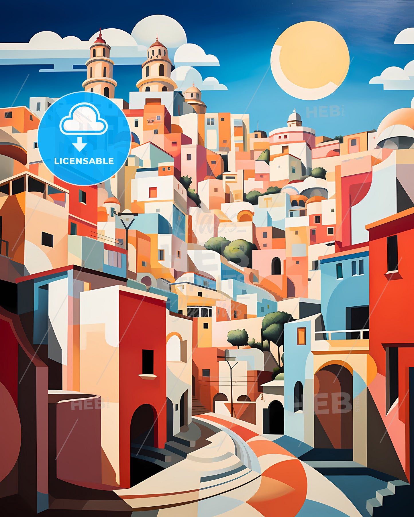 Almada, Portugal - A Painting Of A Colorful City
