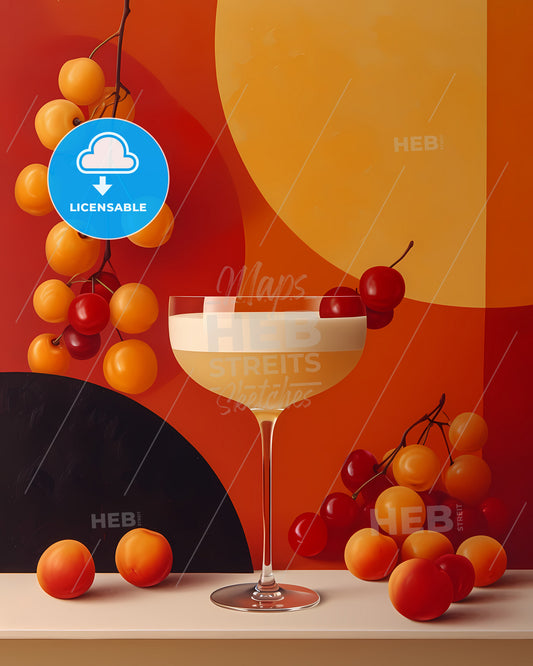 A Fruity Cocktail Radiates Hues Of Yellow - A Glass Of Liquid Next To Fruit