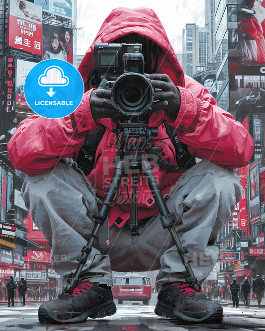 A Trendy Young Person Records - A Person In A Red Jacket Holding A Camera