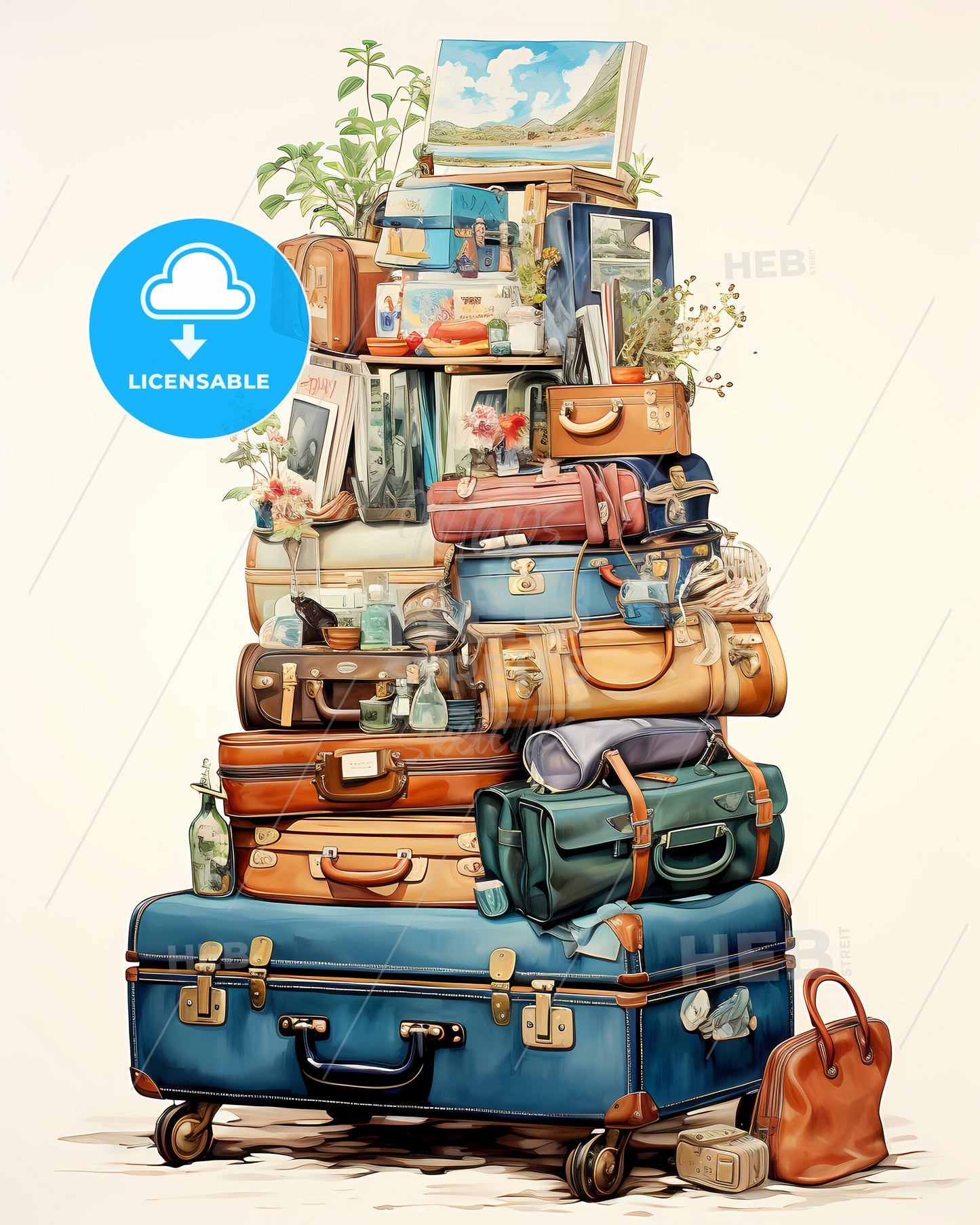 Pack Your Bags With Adaptability Today - A Stack Of Luggage With Plants And Objects On Top