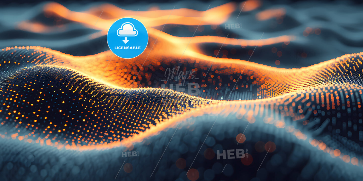 Abstract Neon Background Of Glowing Lines - A Close Up Of A Wave Of Orange Dots