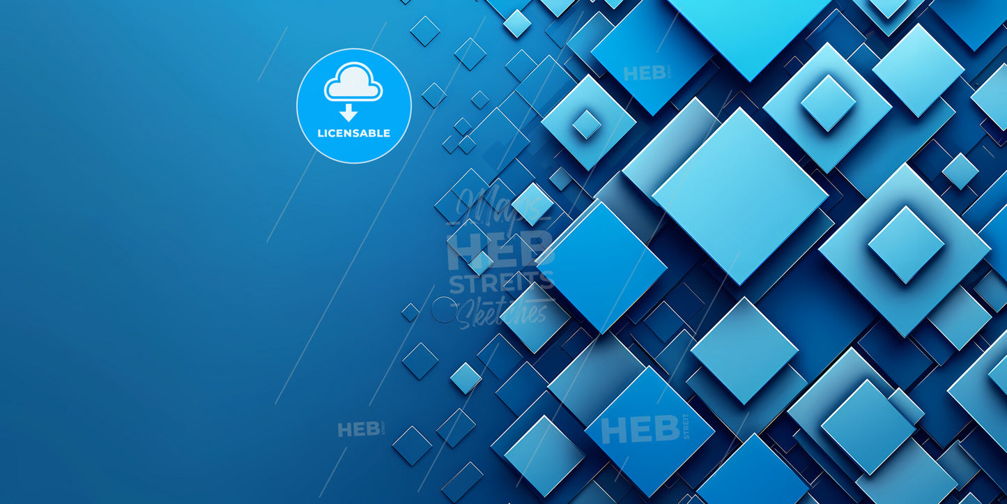 3D Render, Abstract Minimalist Blue Background With Square Geometric Shapes - A Blue Squares On A Blue Background
