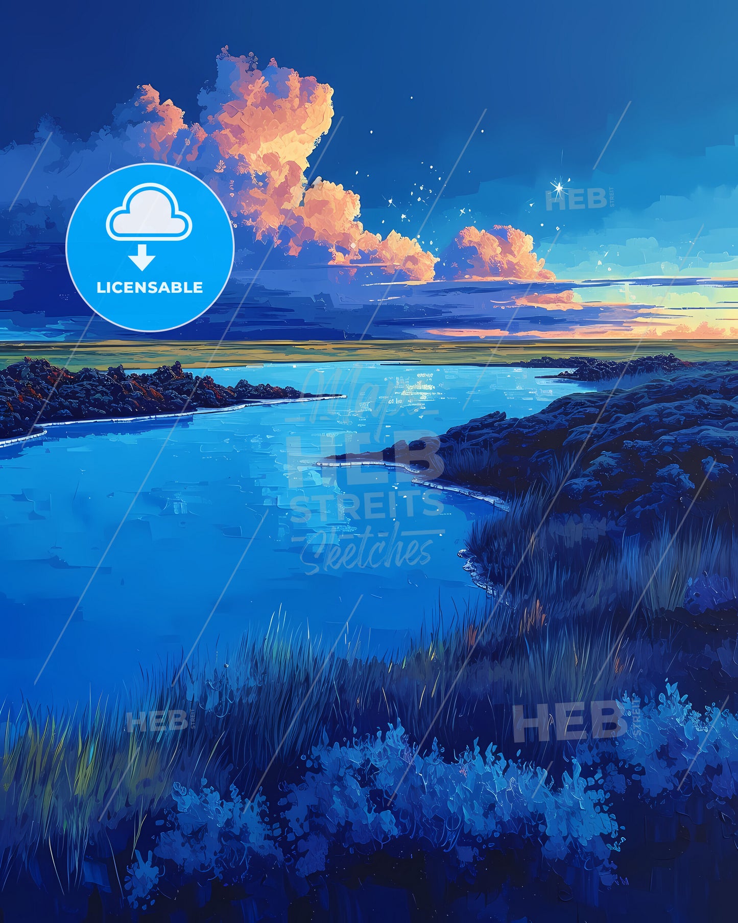 Blue Lagoon, Iceland - A River With Rocks And Grass