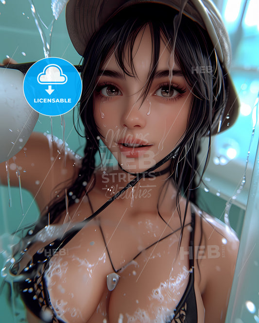 A Housewife In A Beautiful Outfit Is Cleaning And She Is Happy, Her Face Is Very Beautiful - A Woman Taking A Shower