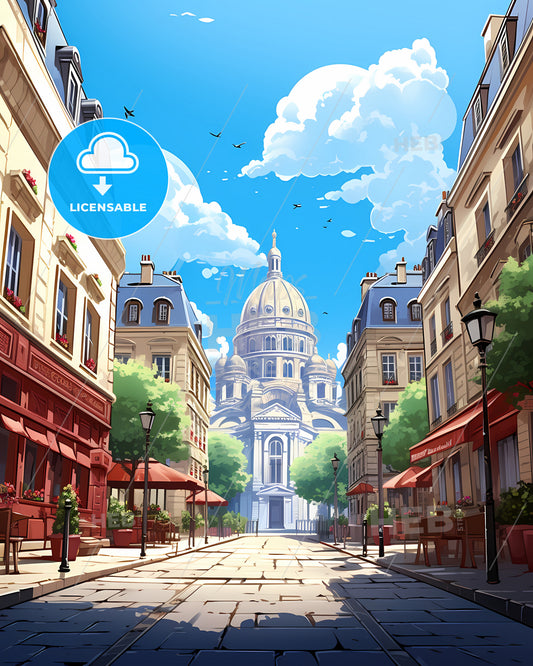 Paris, France - A Street With Buildings And A Dome