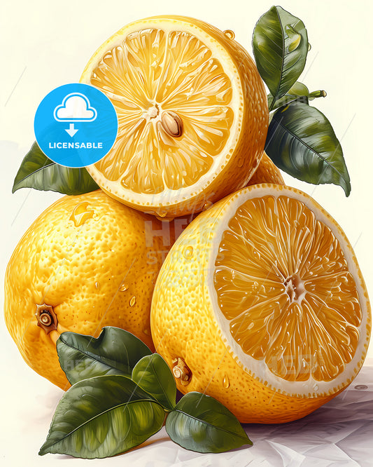 The Flat Vector Lemon Illustration - A Group Of Lemons With Leaves