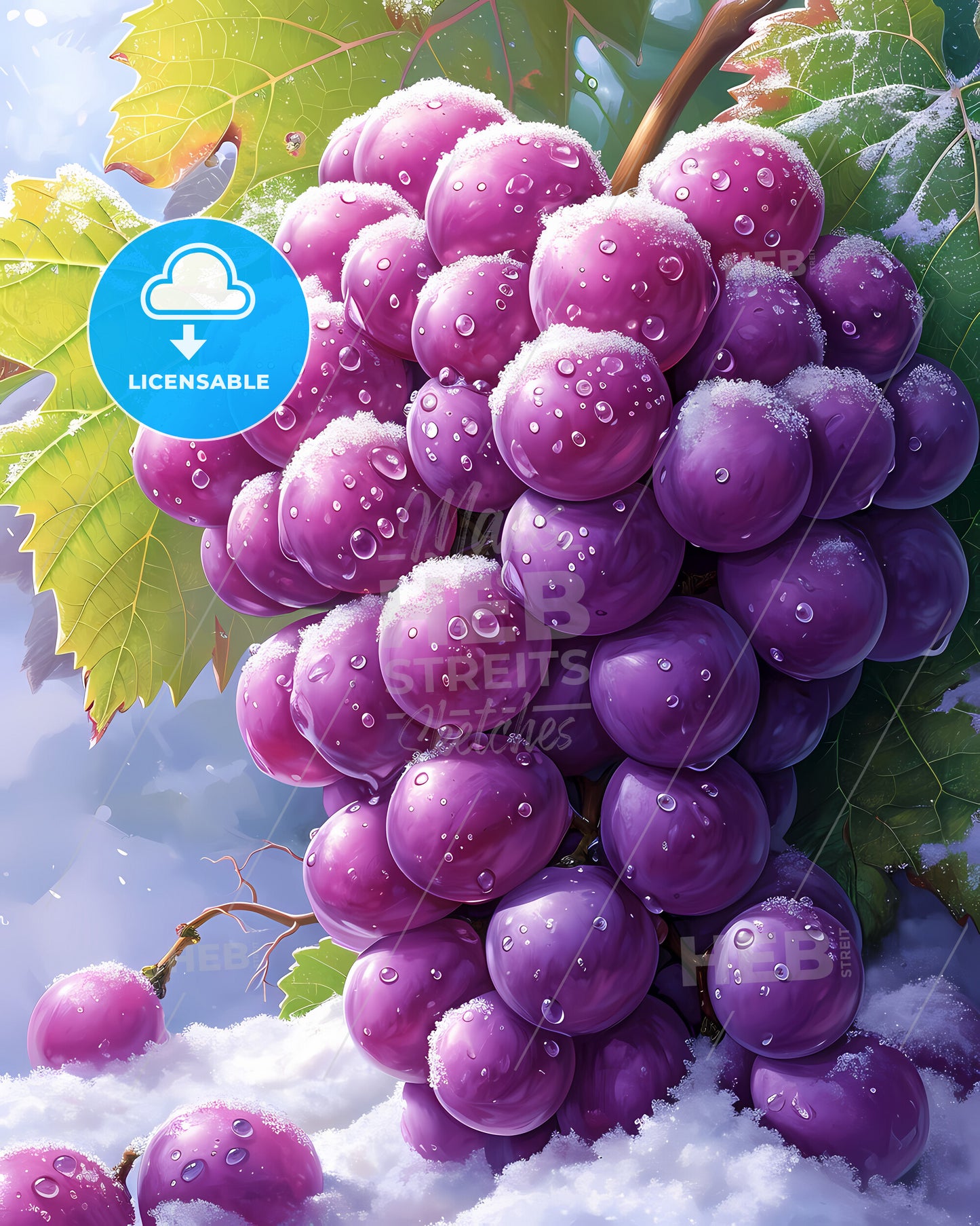 A Bunch Of Purple Grapes Covered In Snow - A Close Up Of A Grape