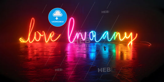 Multicolor Neon Light, Love Lettering - A Colorful Neon Lights On A Wet Floor