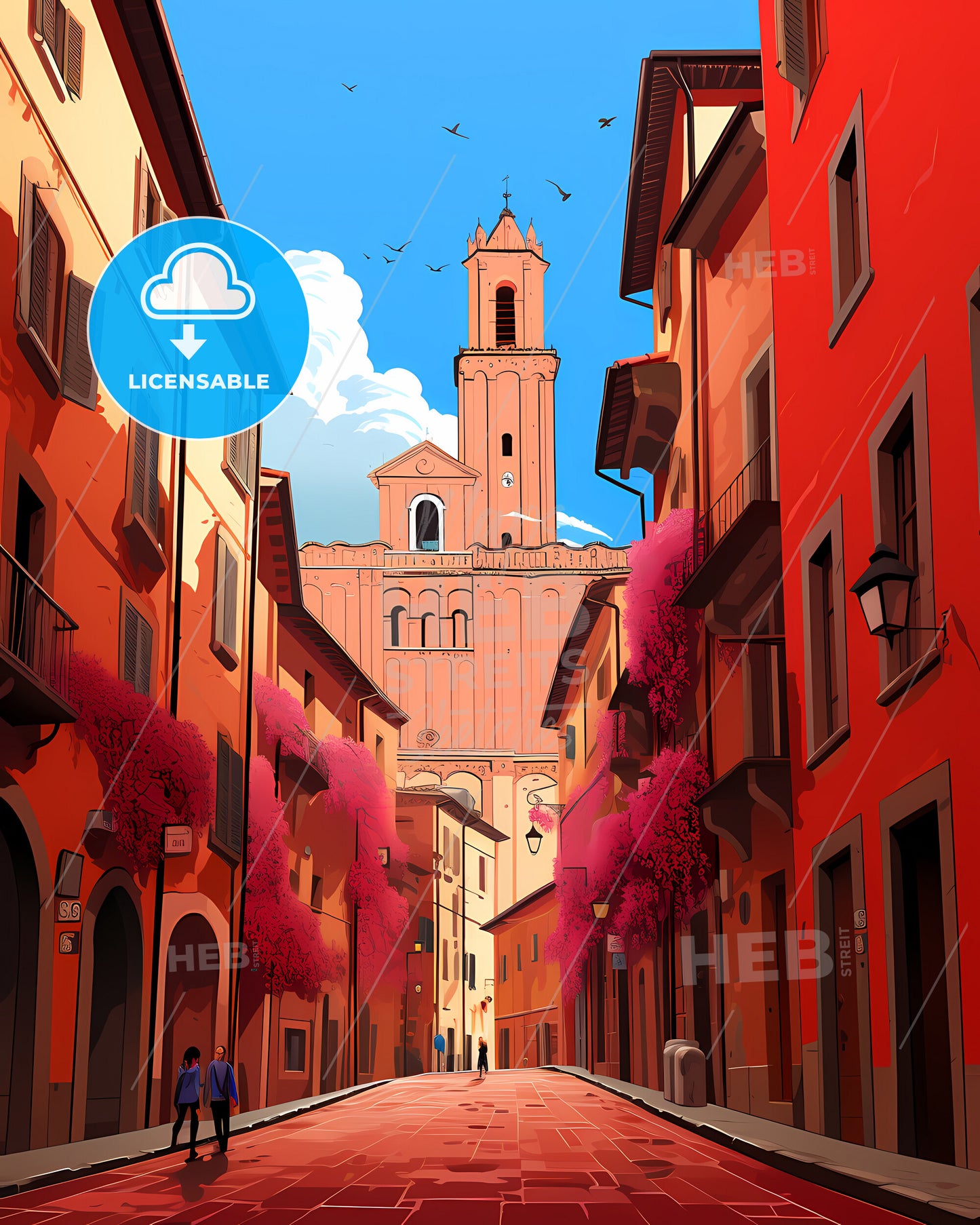 Bologna, Italy - A Street With Buildings And A Tower