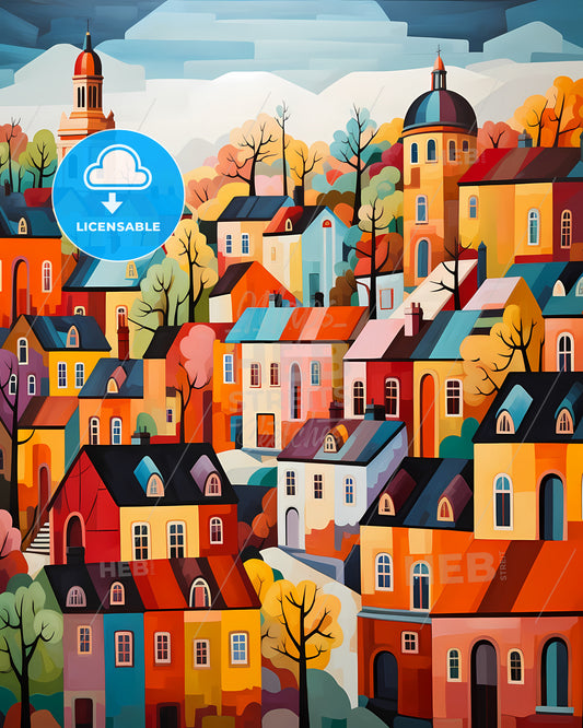 Kaunas, Lithuania - A Painting Of A Colorful Town